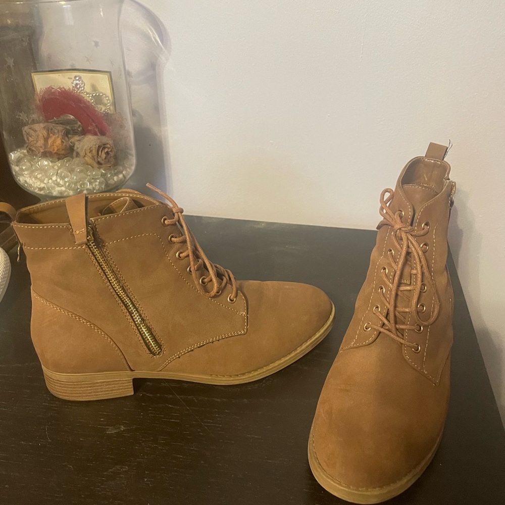 Brown w/gold zipper booties